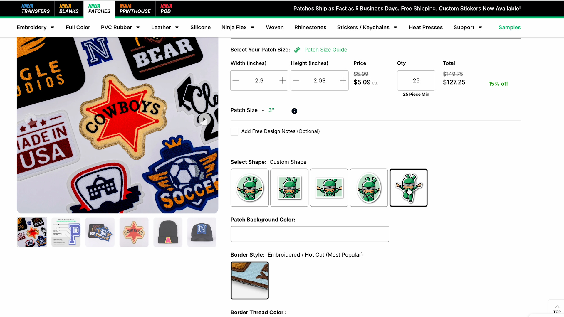 selecting shape and background color of patch