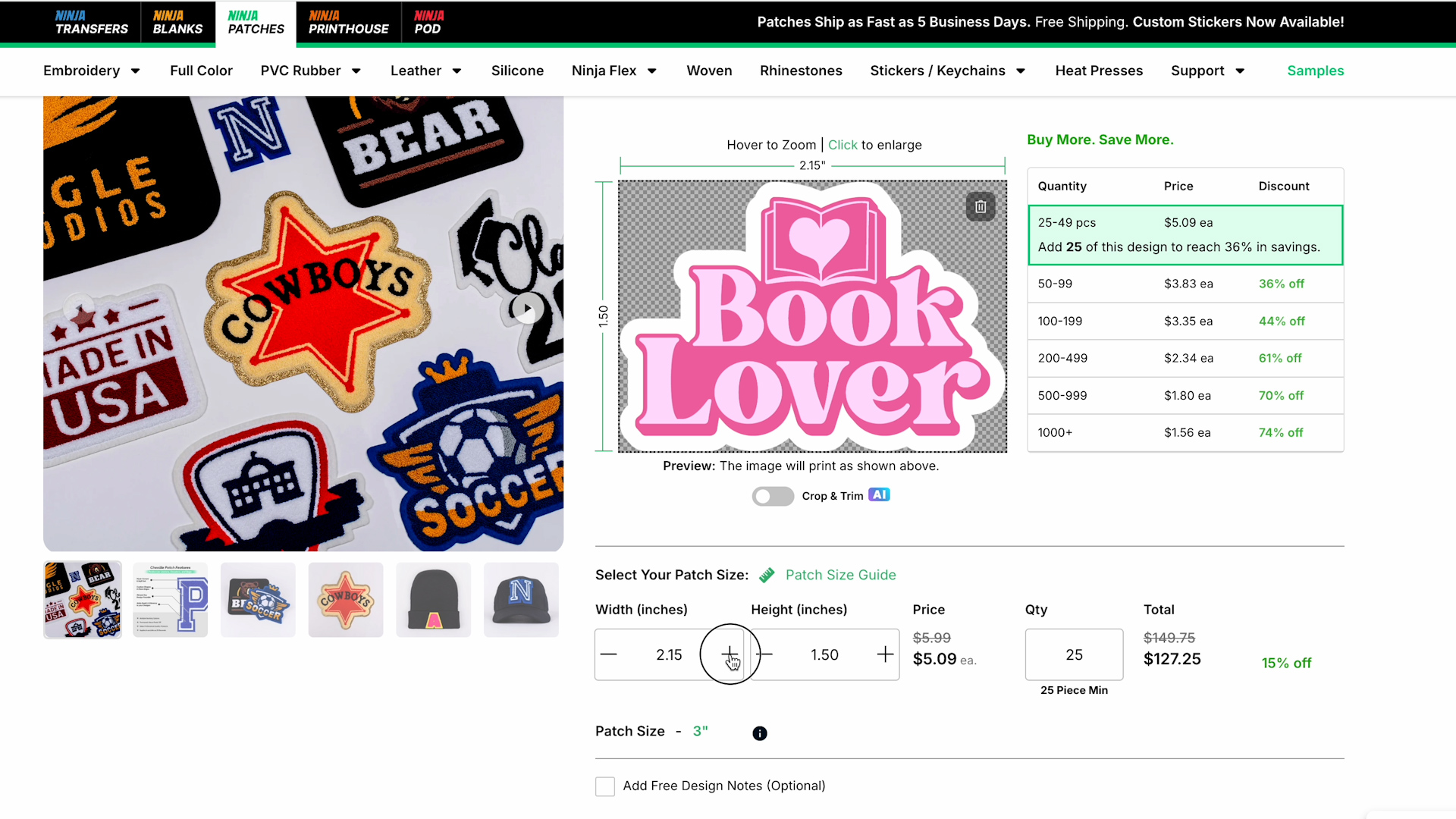 setting size of patch to order