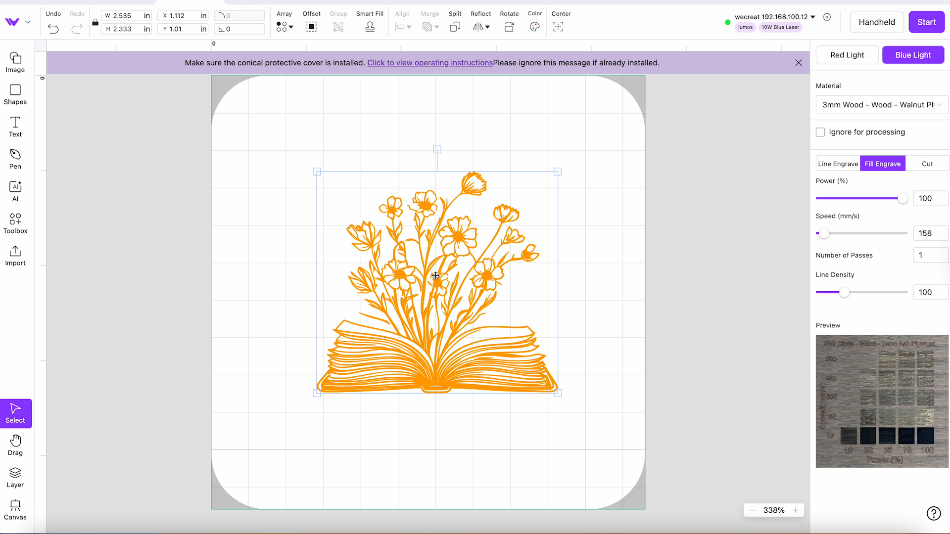 wood box design in wecreat makeit software