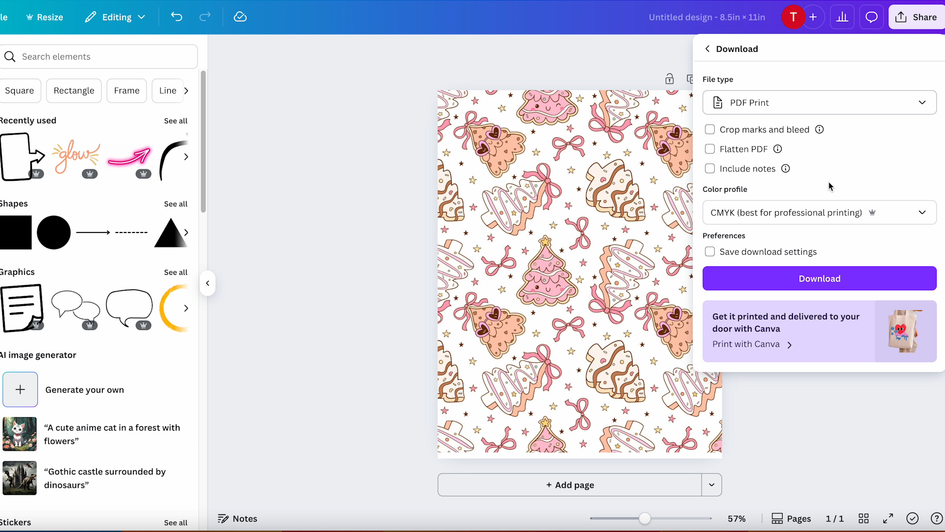 printing design in canva