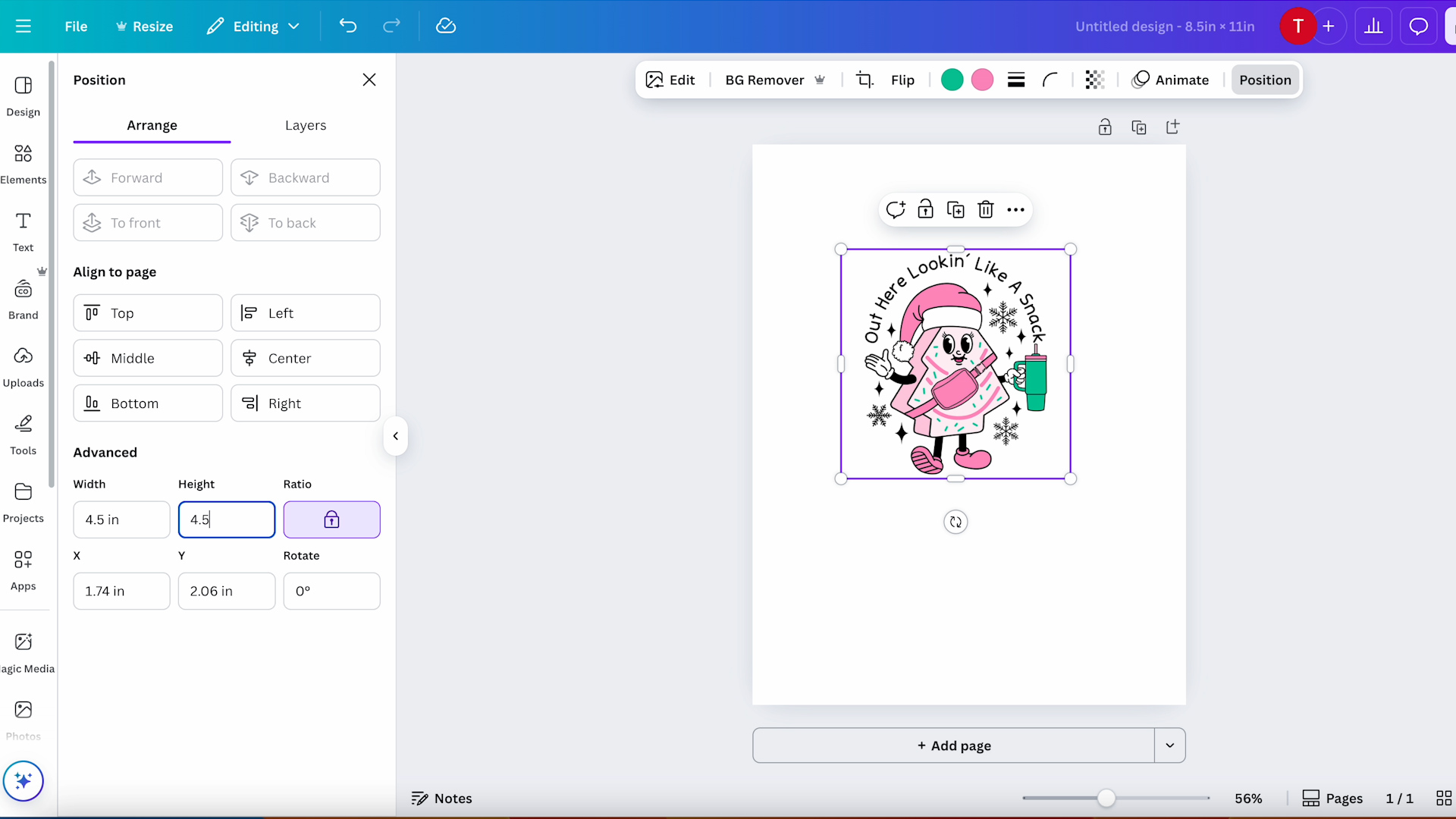 resizing design in canva