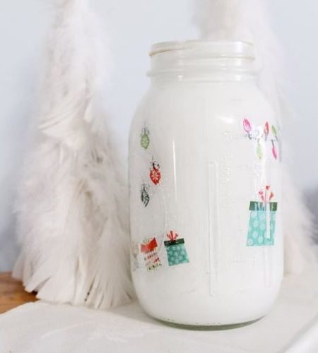 painted mason jar with christmas decals