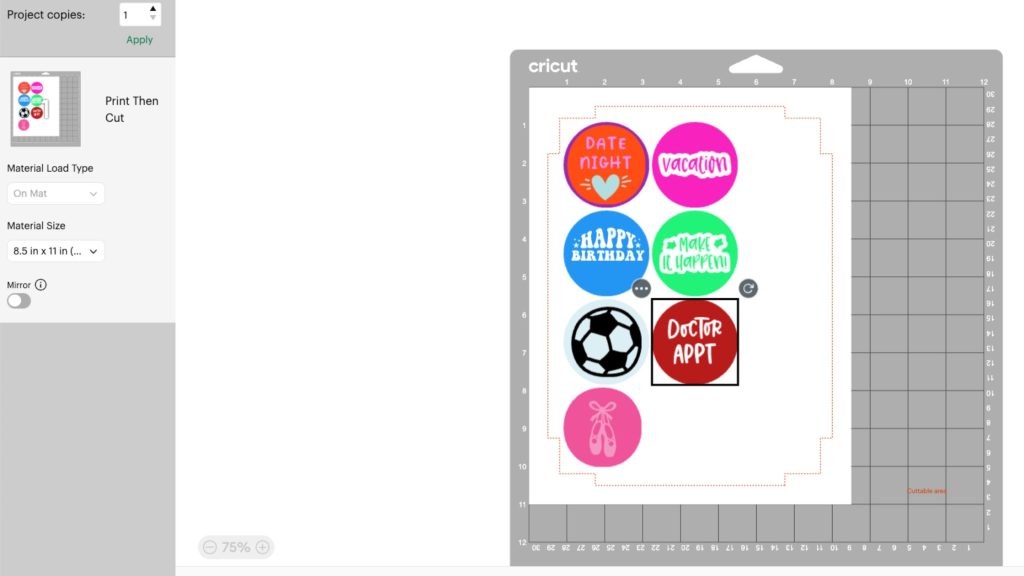 print the cut images for calendar