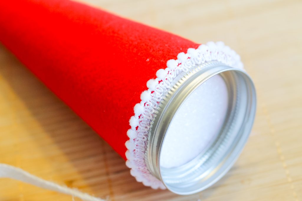 pompom ribbon added to jar lid