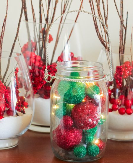 pretty Christmas luminaries made from mason jars