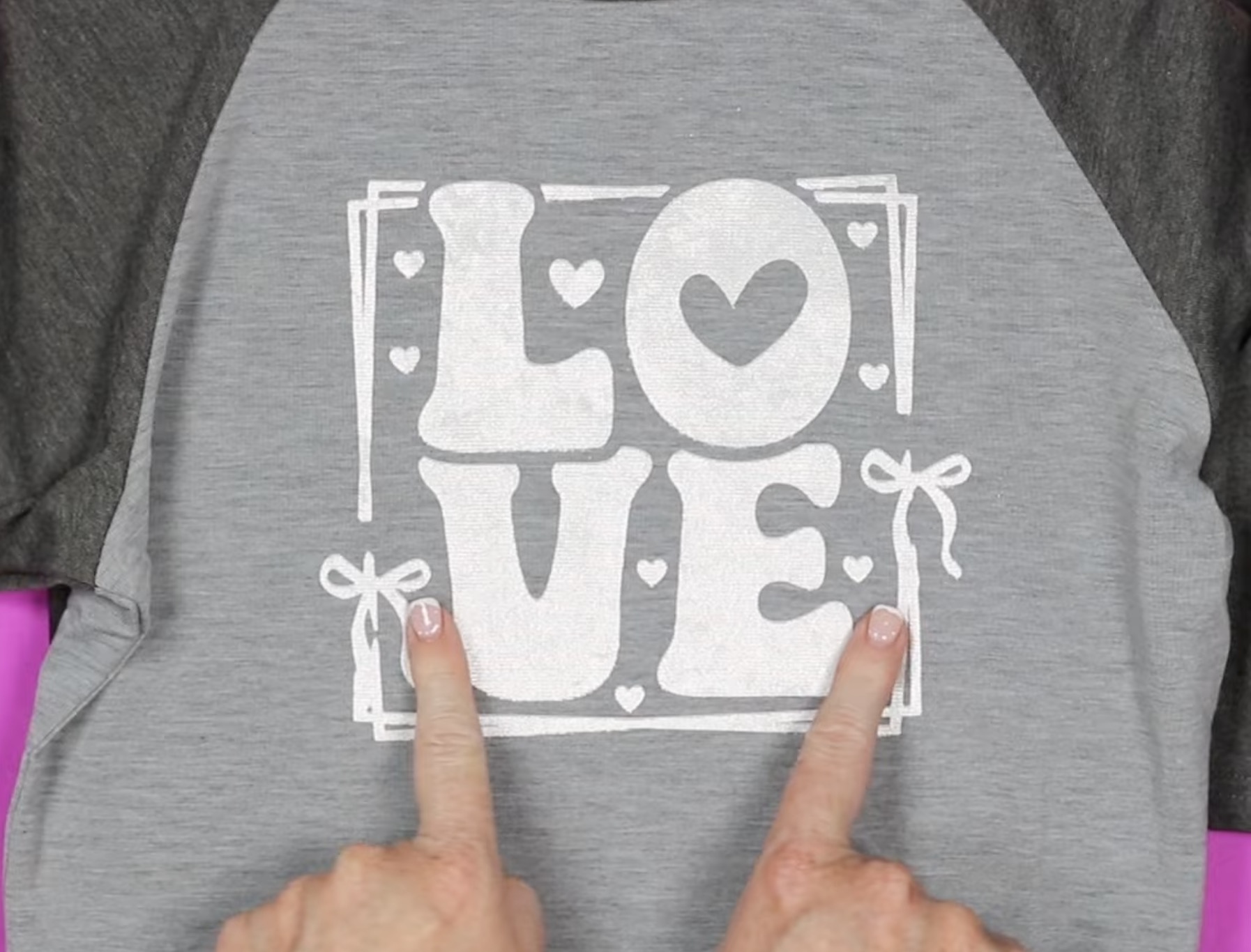 close up of a valentine design on a kids shirt