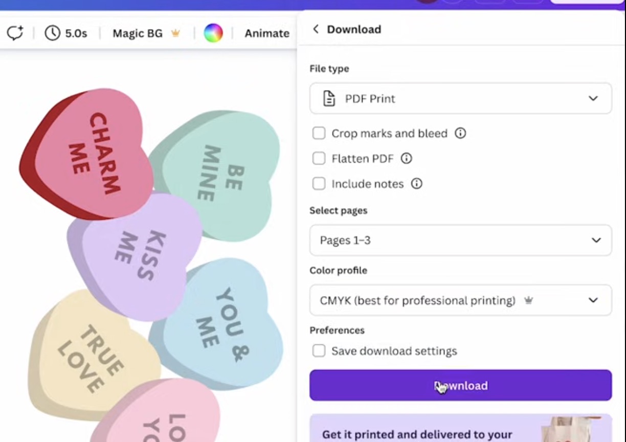 Change the color profile to CMYK before downloading.