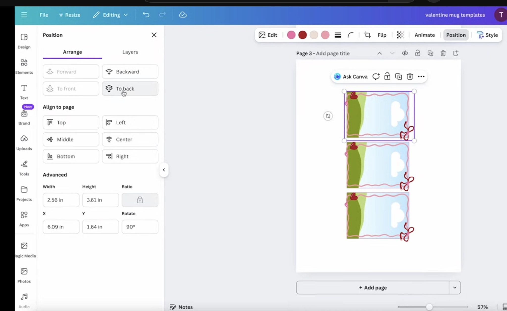 Rearrange layers on mug design template.