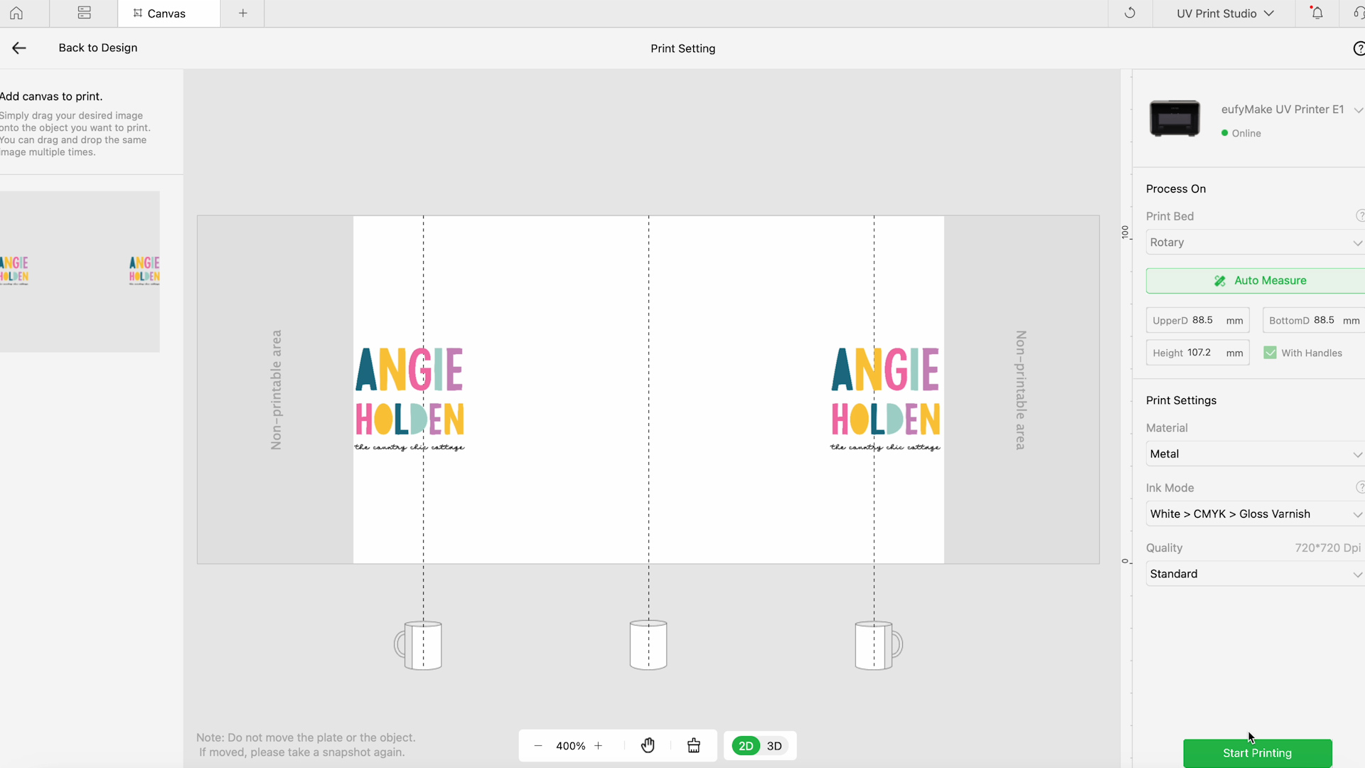 design on edge of tumbler with handle