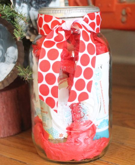 gift wrapped in a mason jar