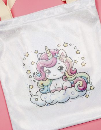 Finished glitter sublimation tote - square.