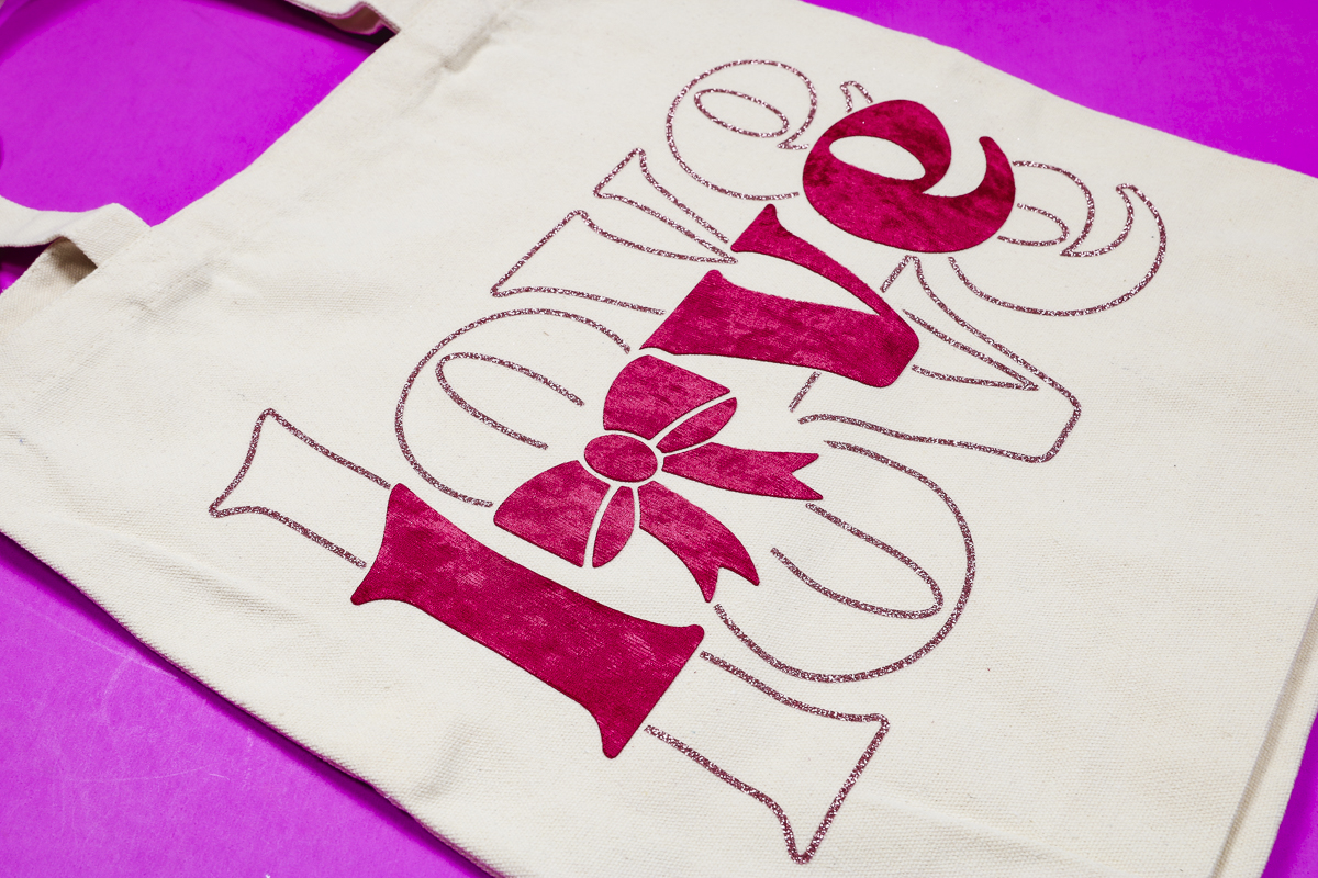 Valentine tote with Lush and Glitter HTV.