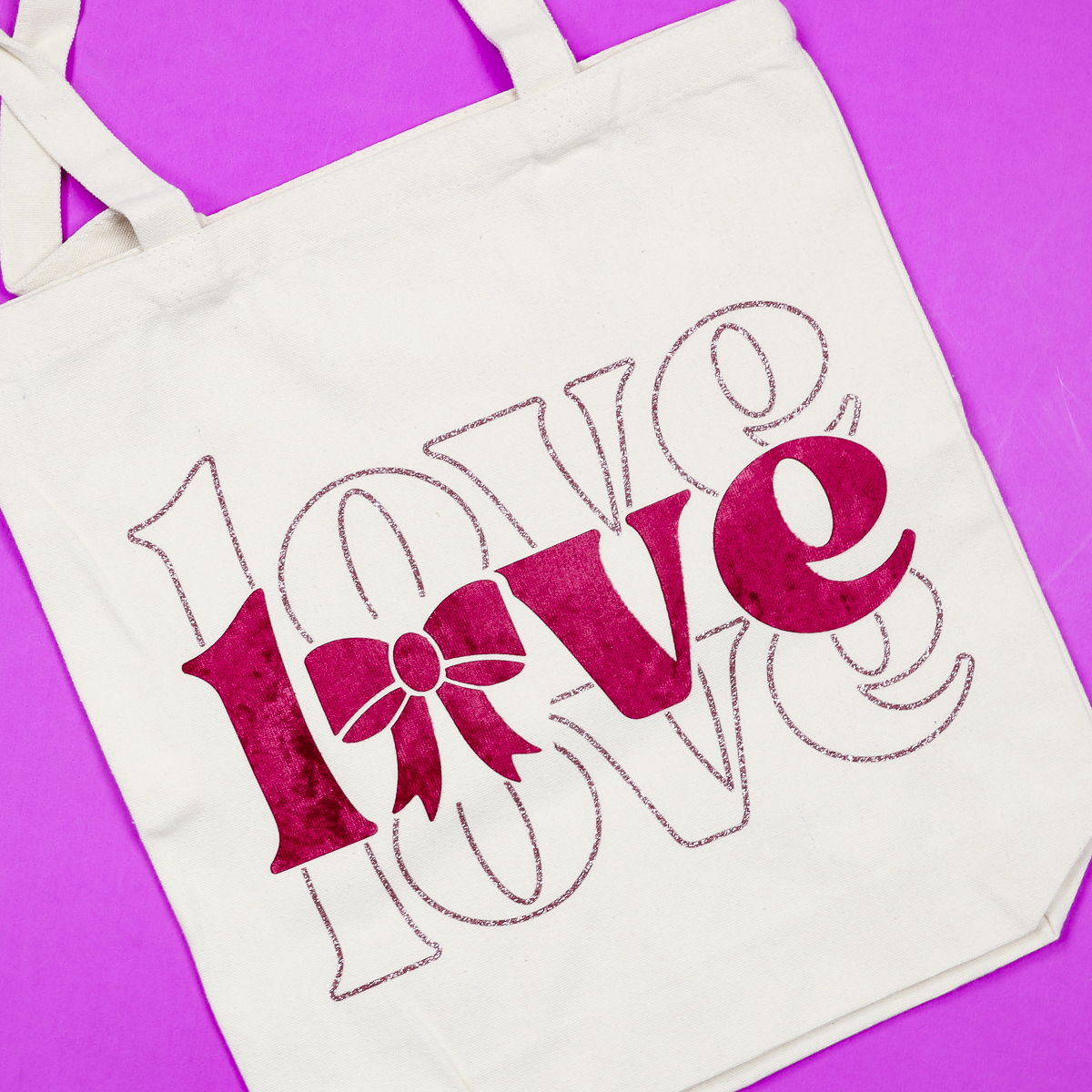 Finished Lush HTV tote with glitter.