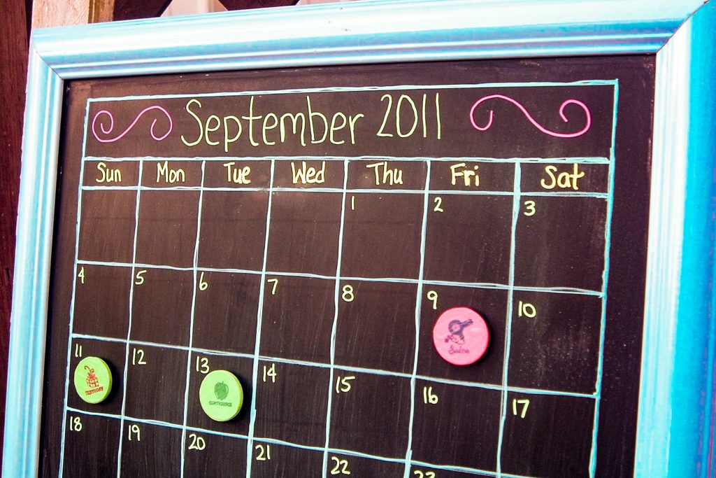 Calendar drawn with chalk markers
