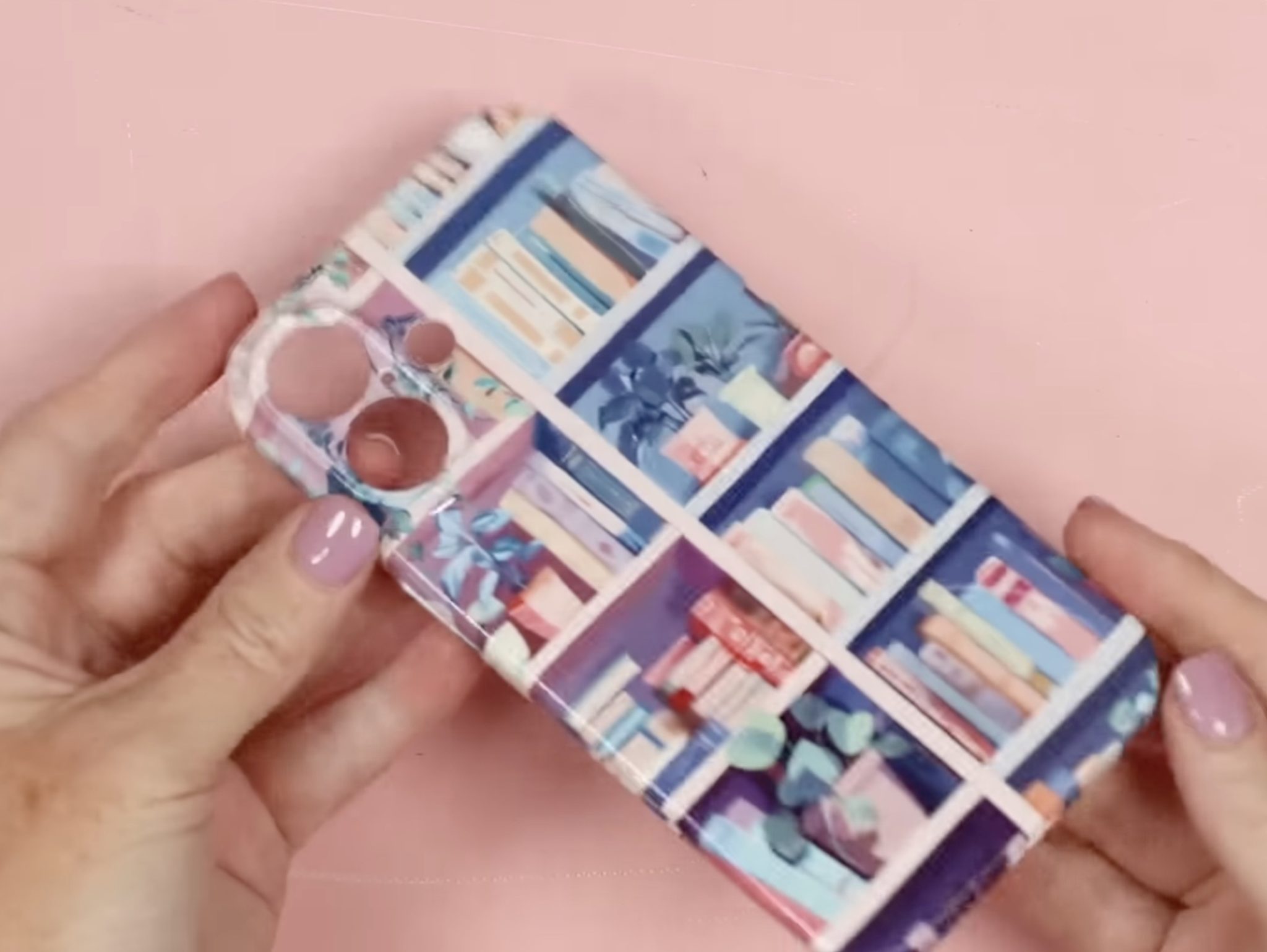 Close up of phone case with design wrapped on sidees.