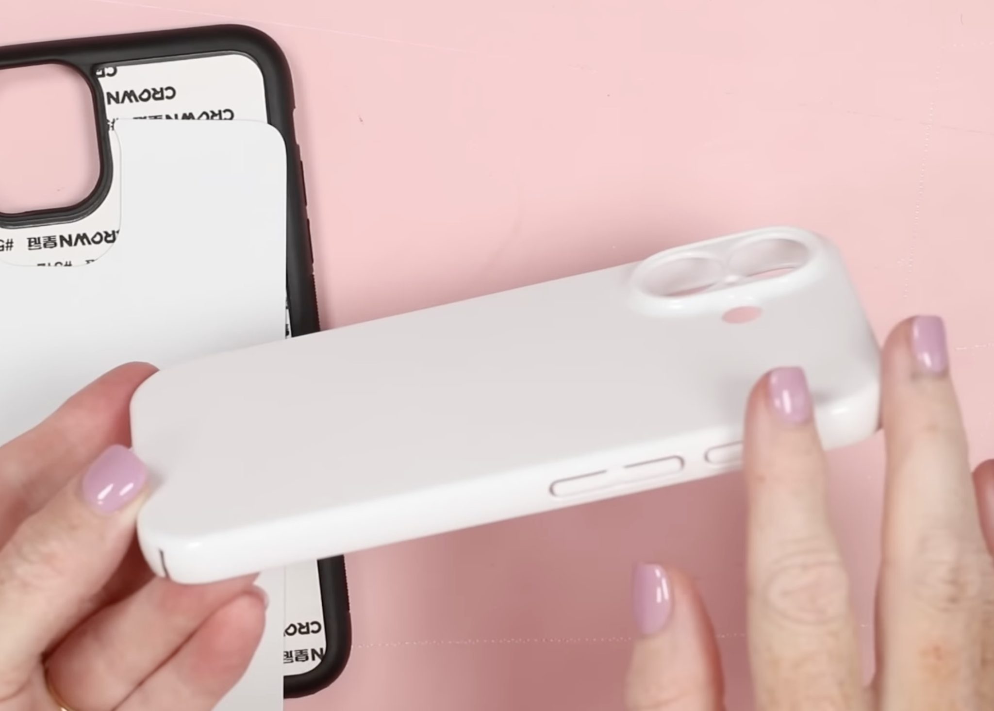 Close up of sublimation phone case blank.