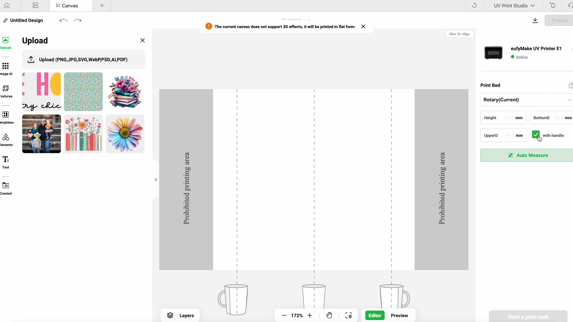 prohibited printing area for handles