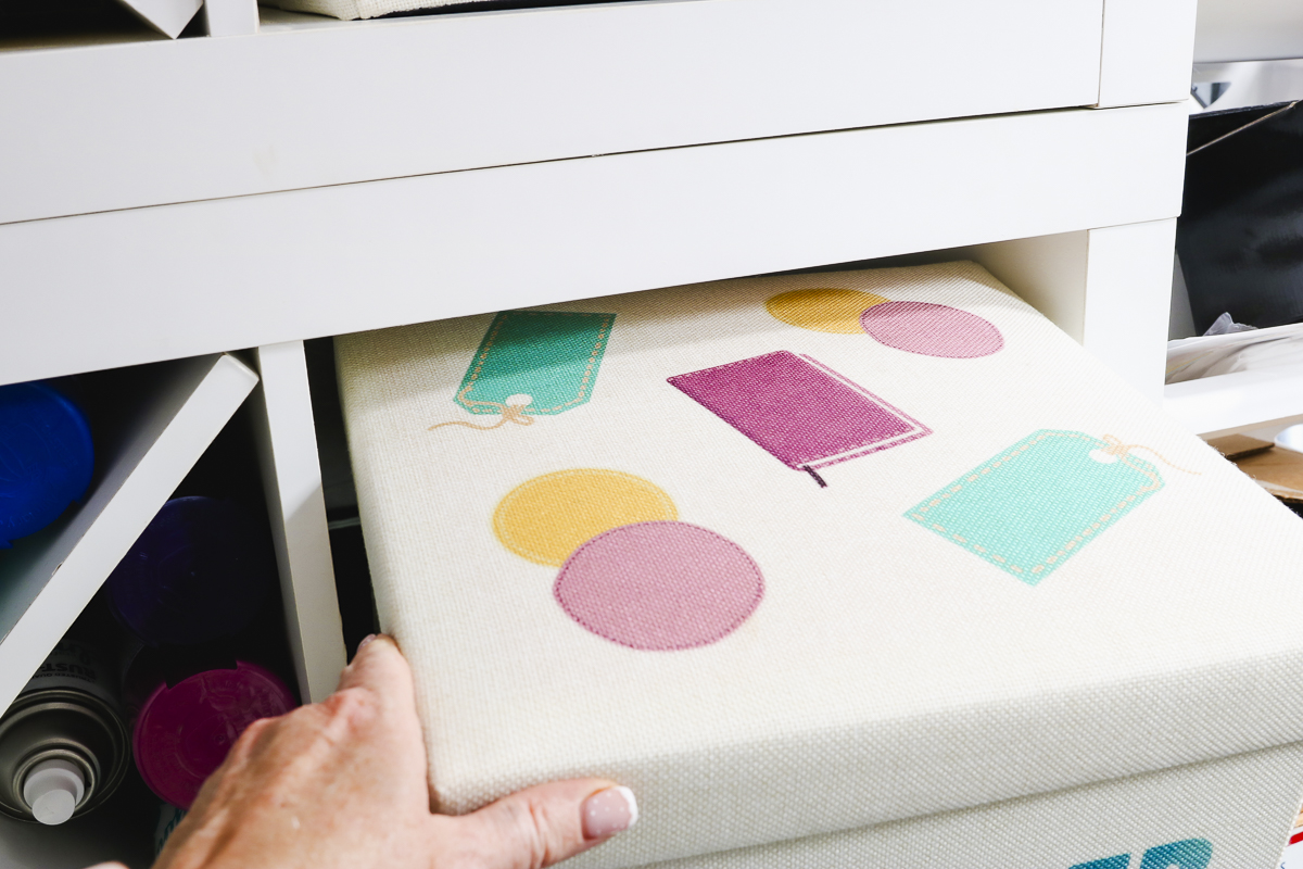 Place bin in cube organizer.