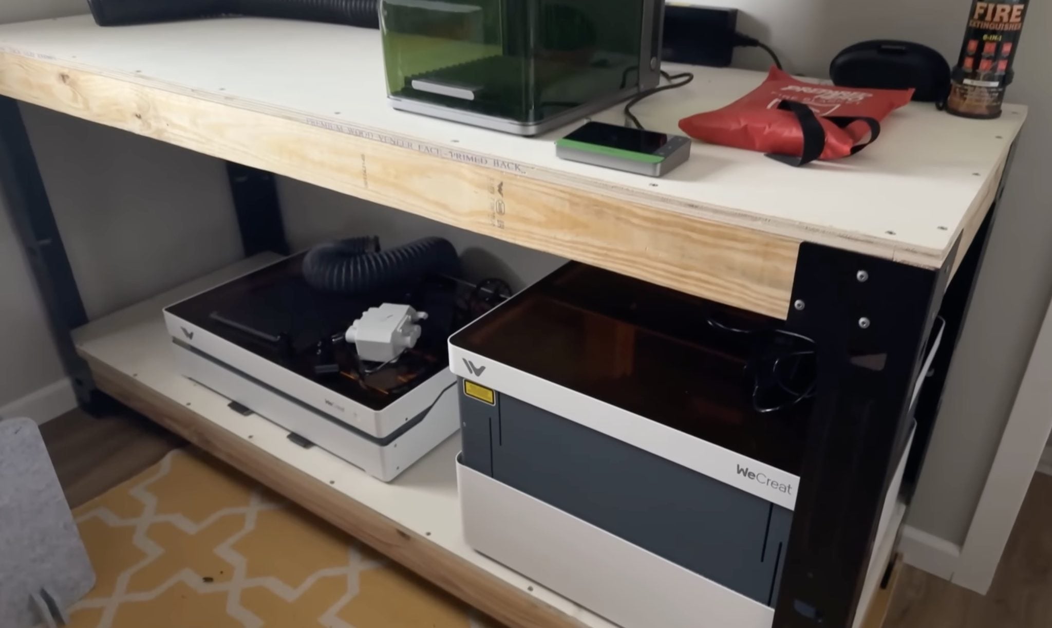 Close up of laser table and shelf.