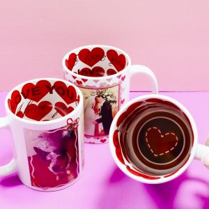 Valentine's Day Mugs with design inside.