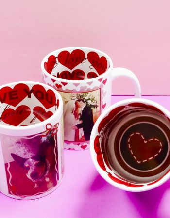 Valentine's Day Mugs with design inside.