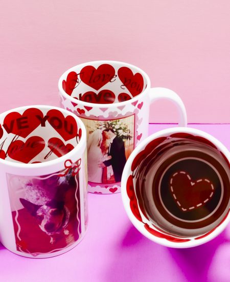 Valentine's Day Mugs with design inside.