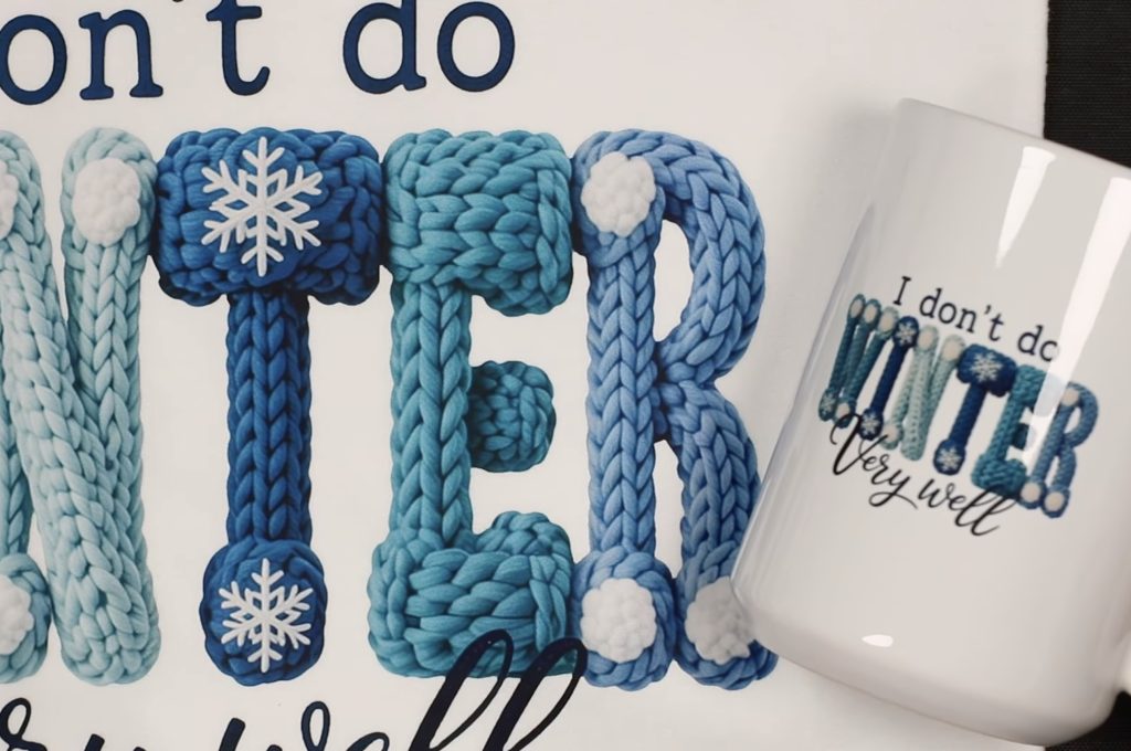 Comparison of Winter DTF and Sublimation knit design projects.