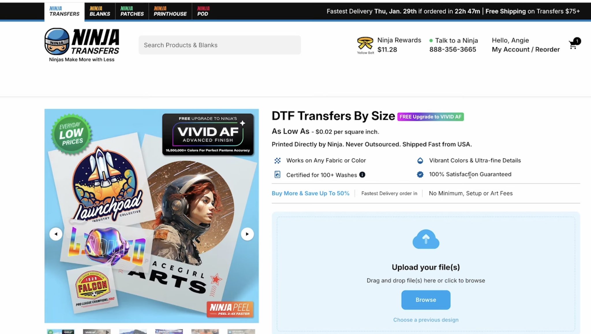 Open Ninja Transfers website and upload design.