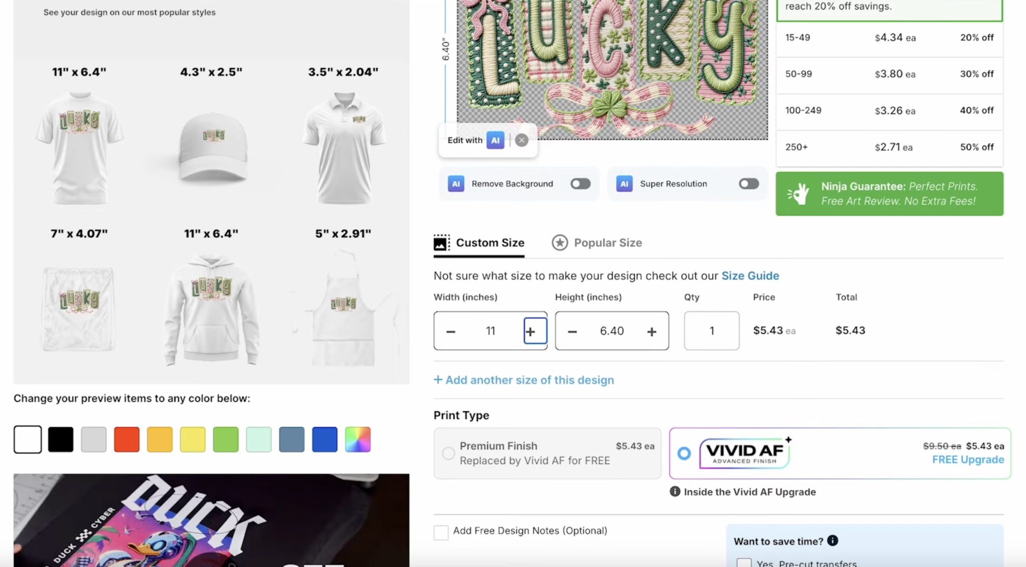 Set the design size for the project you want to make.