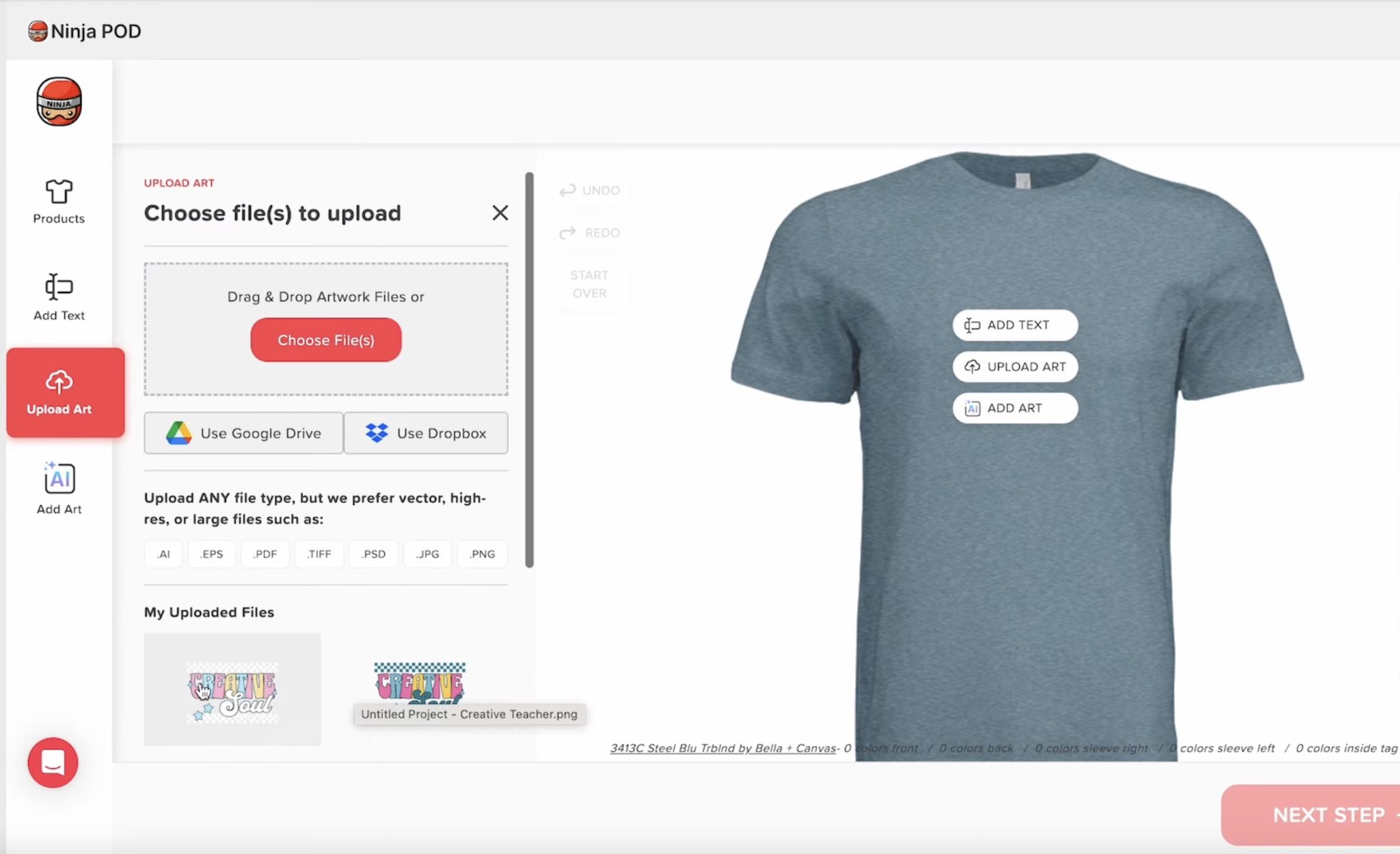 Upload design to add to shirt.