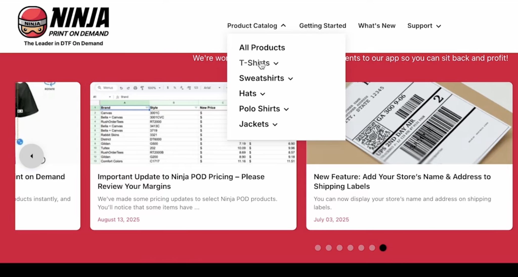 Ninja Print on Demand Product Catalog