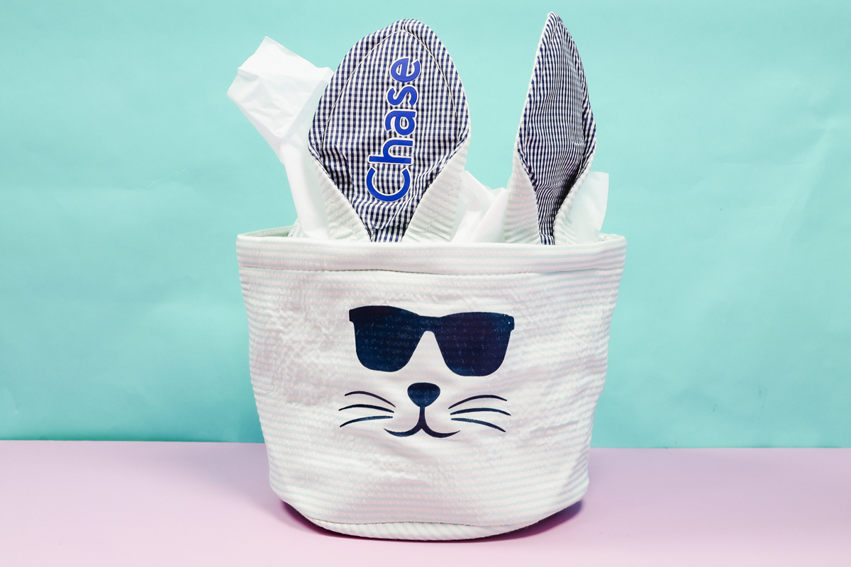 Finished seersucker custom Easter basket.