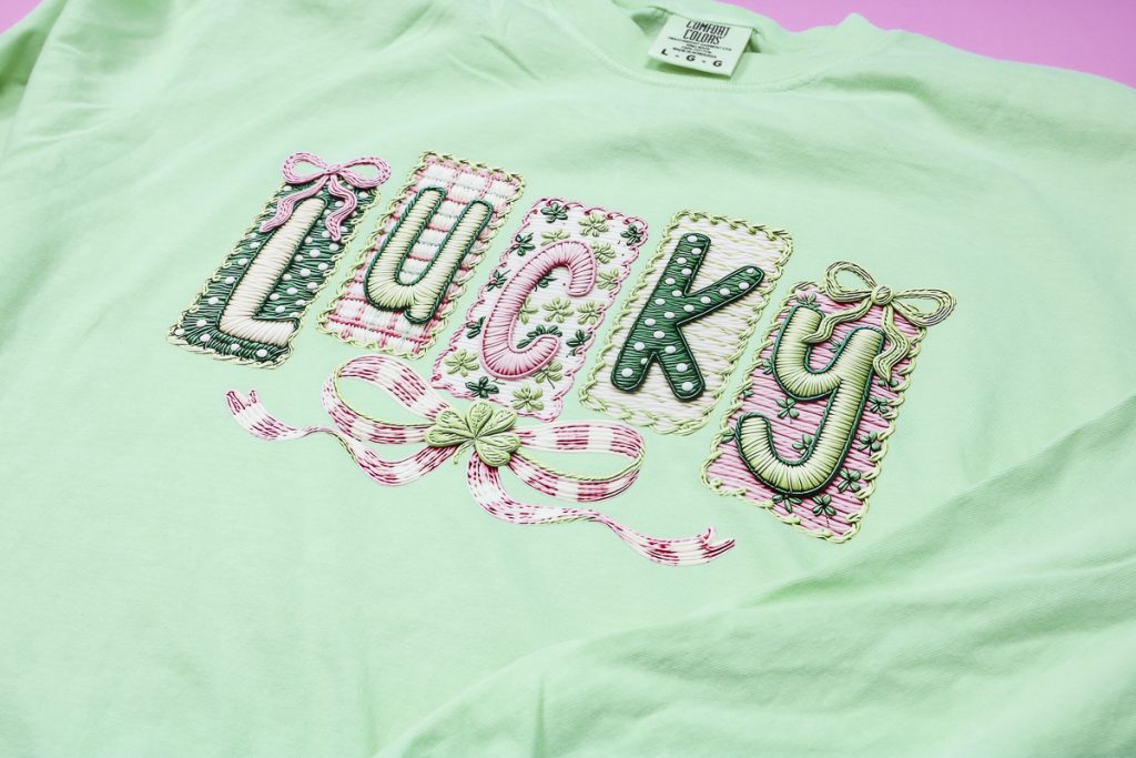 Finished knit look designs Lucky shirt.