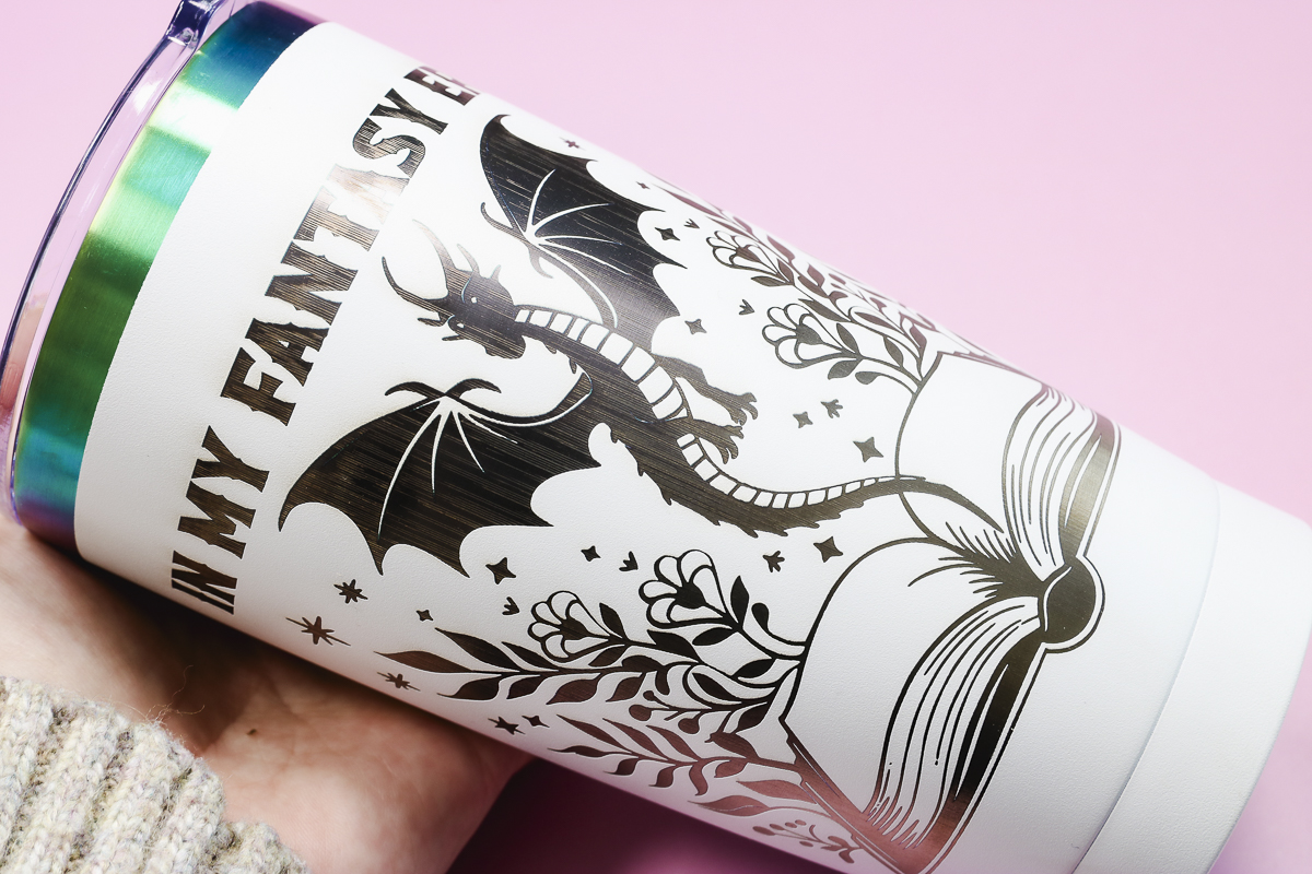 Engraved tumbler with WeCreat Vision Pro.