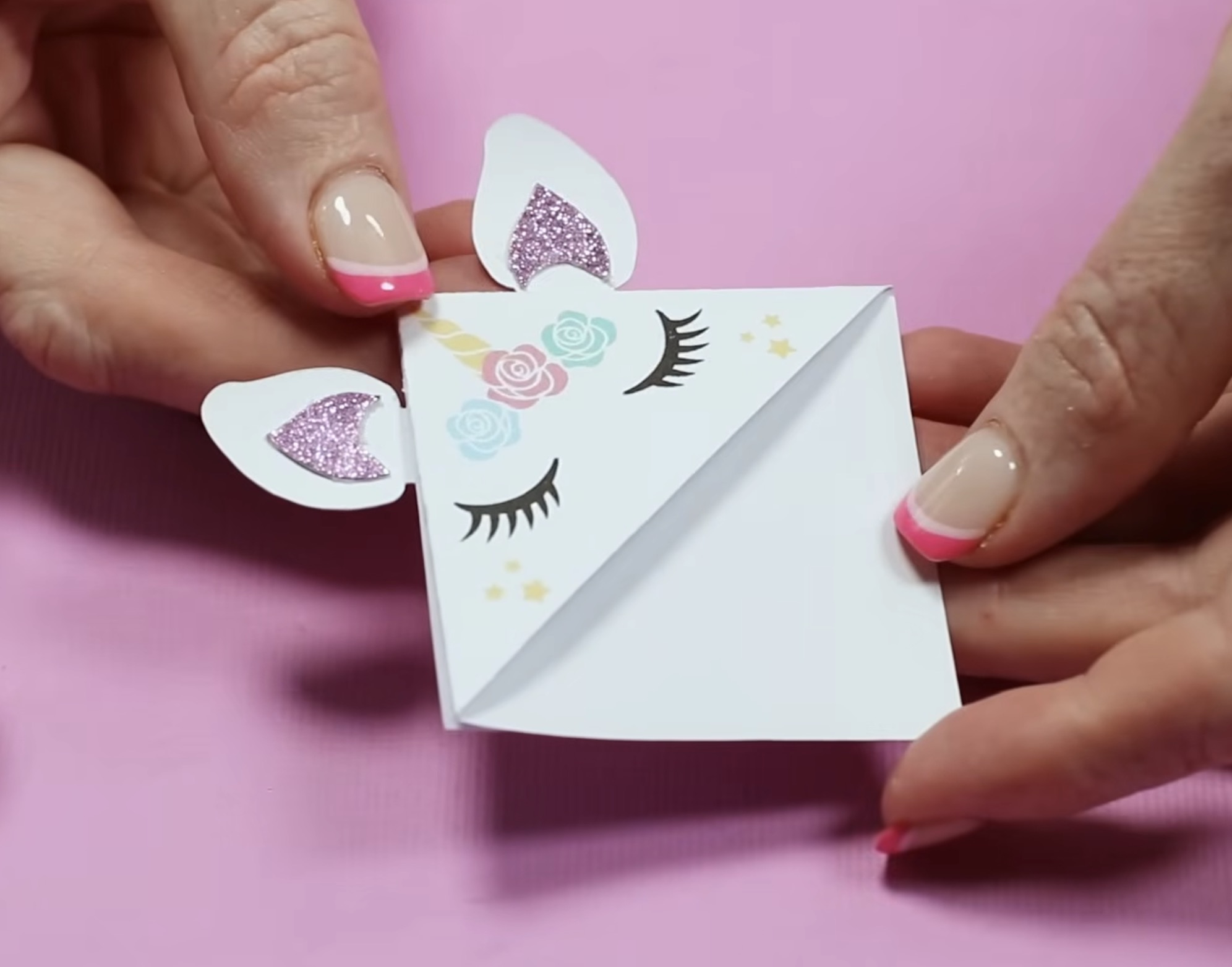 Close up of finished unicorn bookmark.