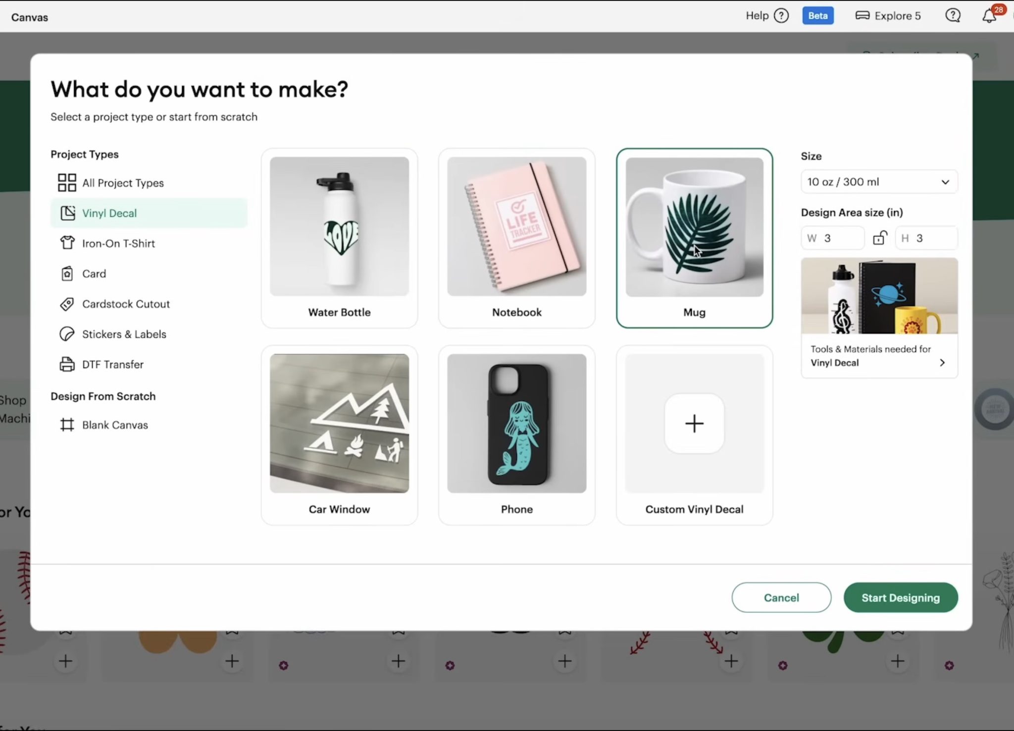 Choose Vinyl Decal in Design Space.