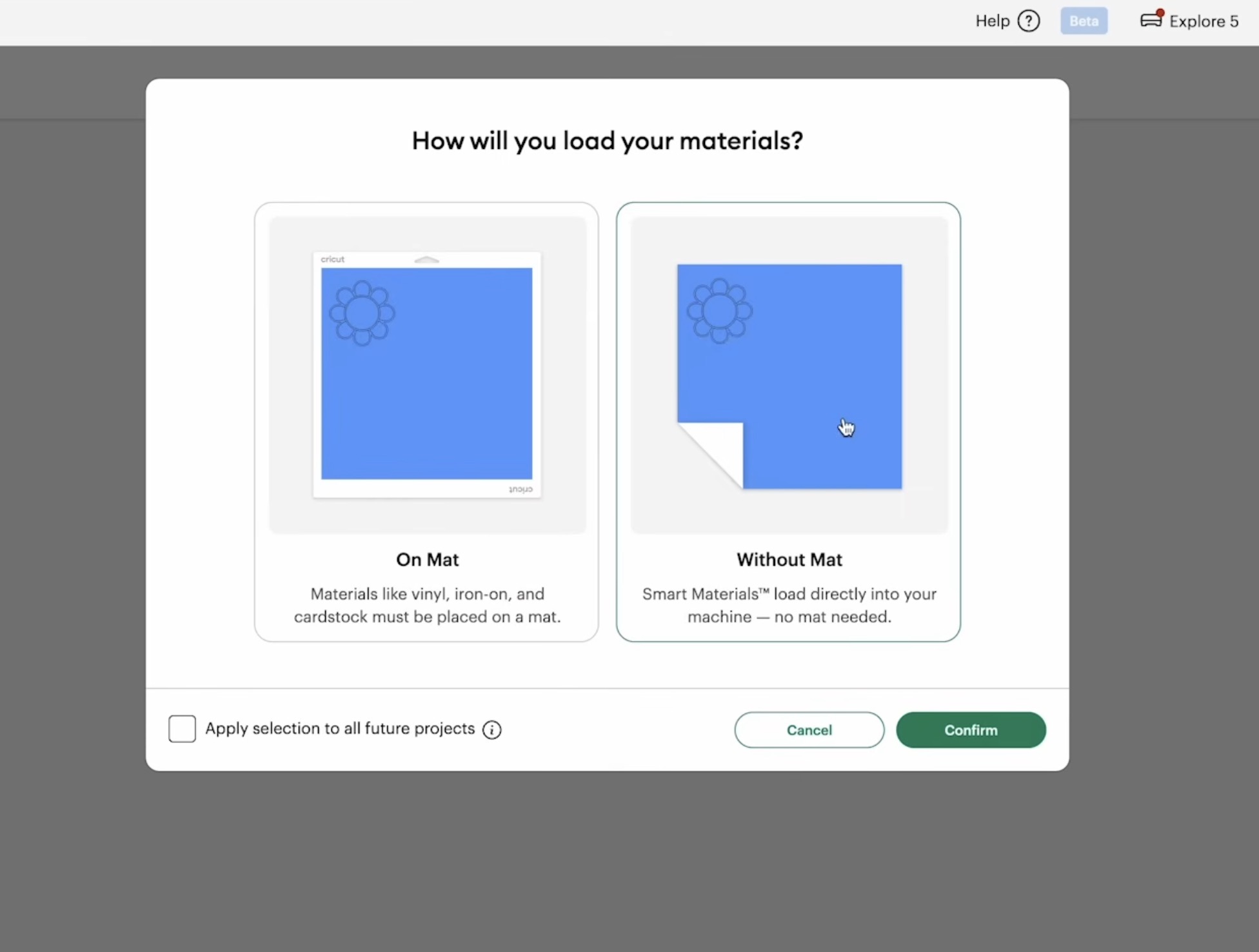 Select without a mat in Design Space.