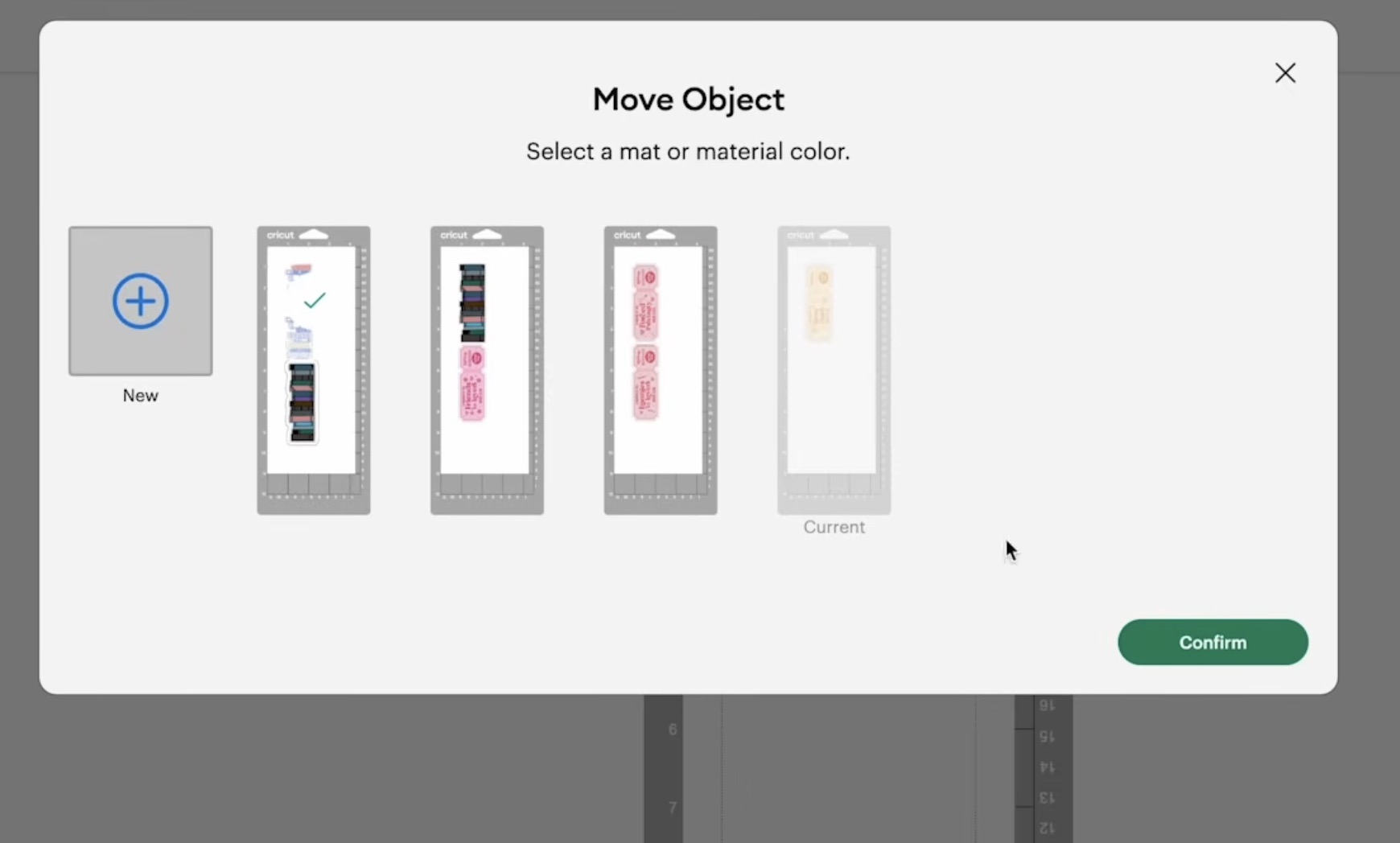 Select mat to move design to.