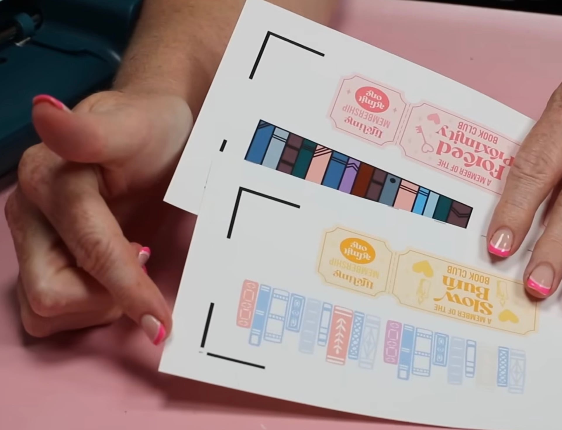 Close up of markings in print then cut corner.