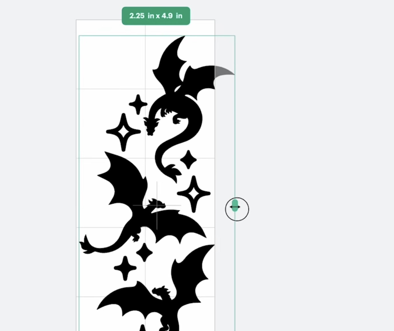 Dragon design on Design Space bookmark canvas.
