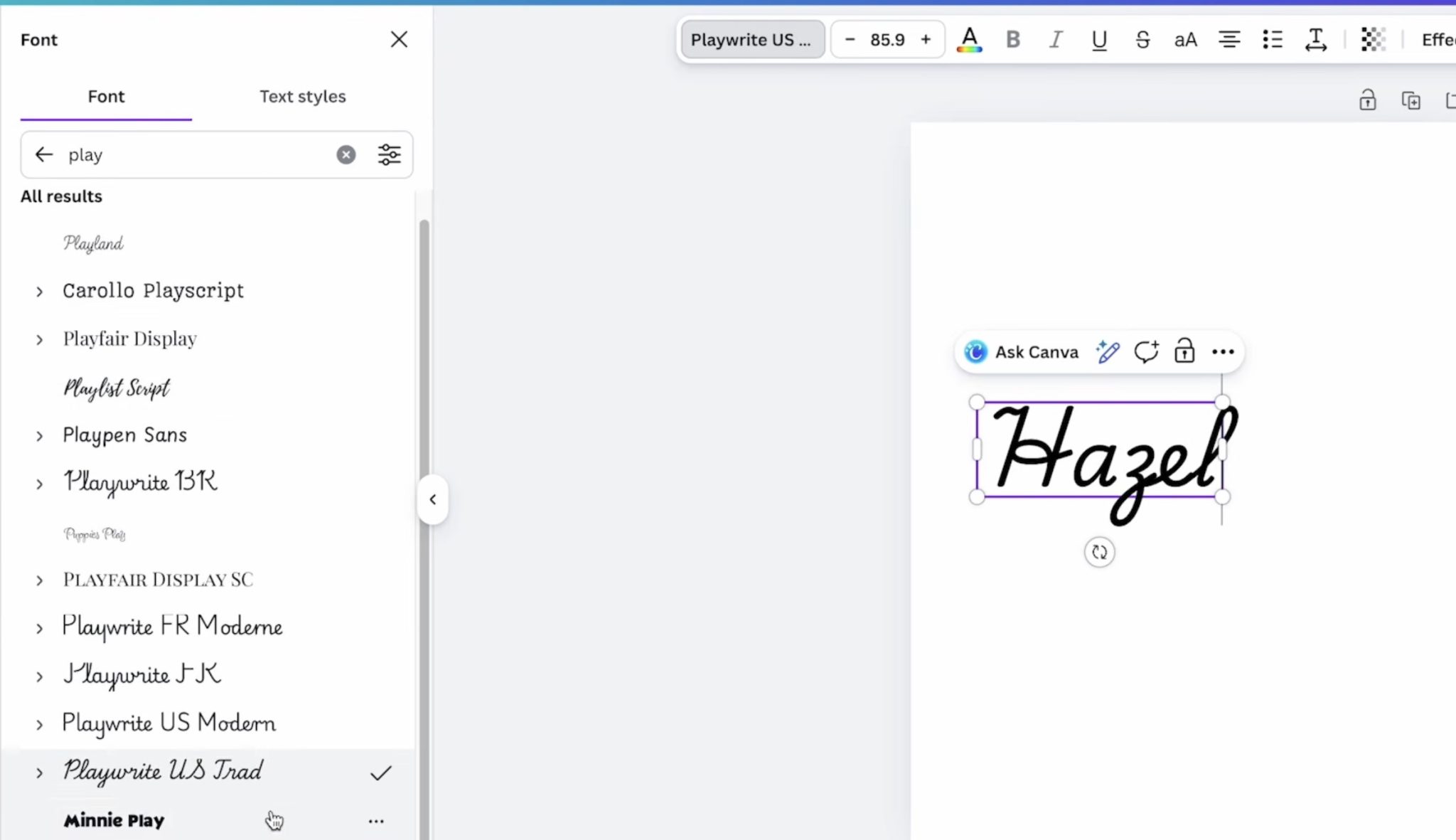 Type out the text and choose a font.
