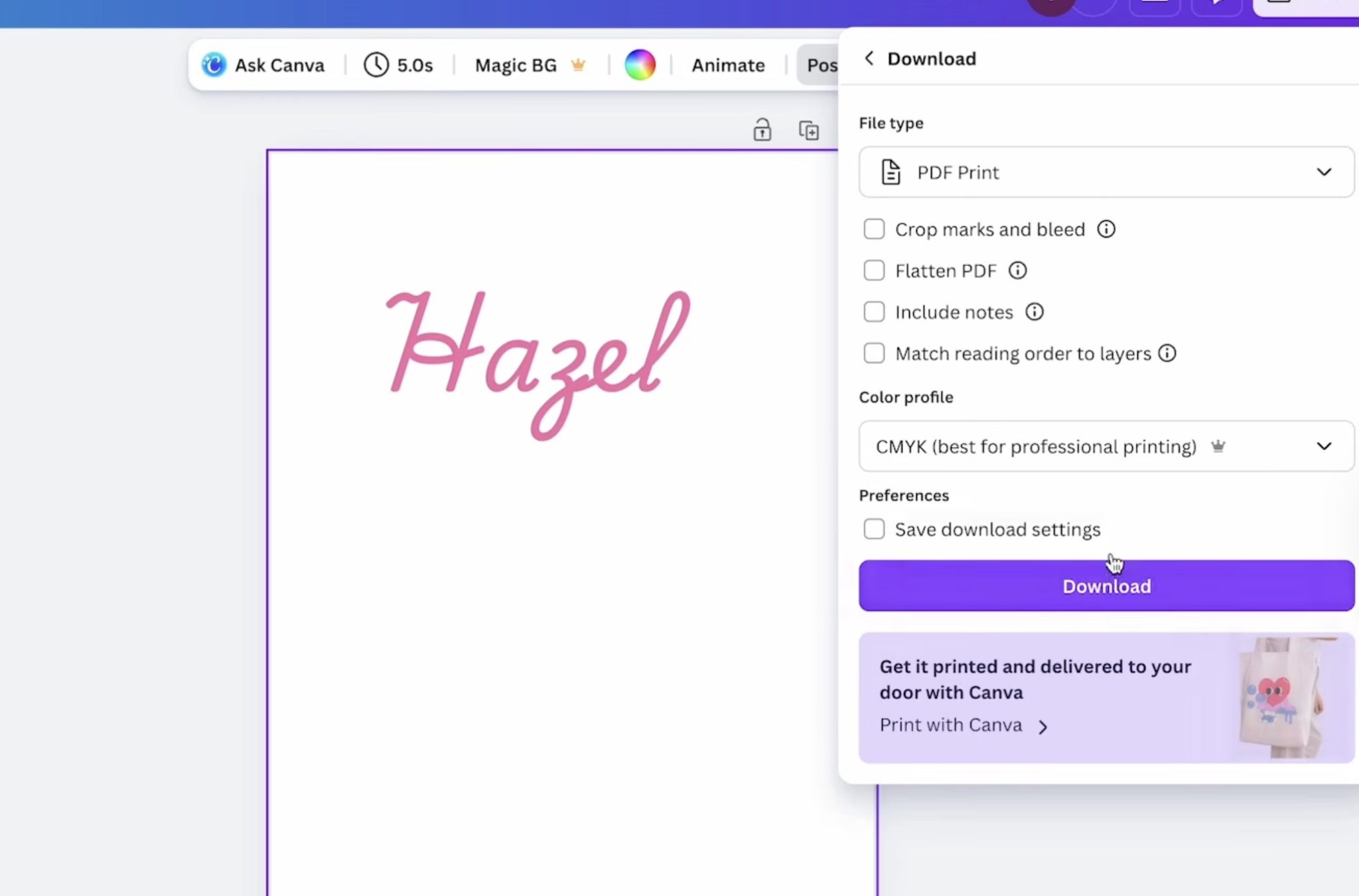Save sublimation design as a PDF for Print.