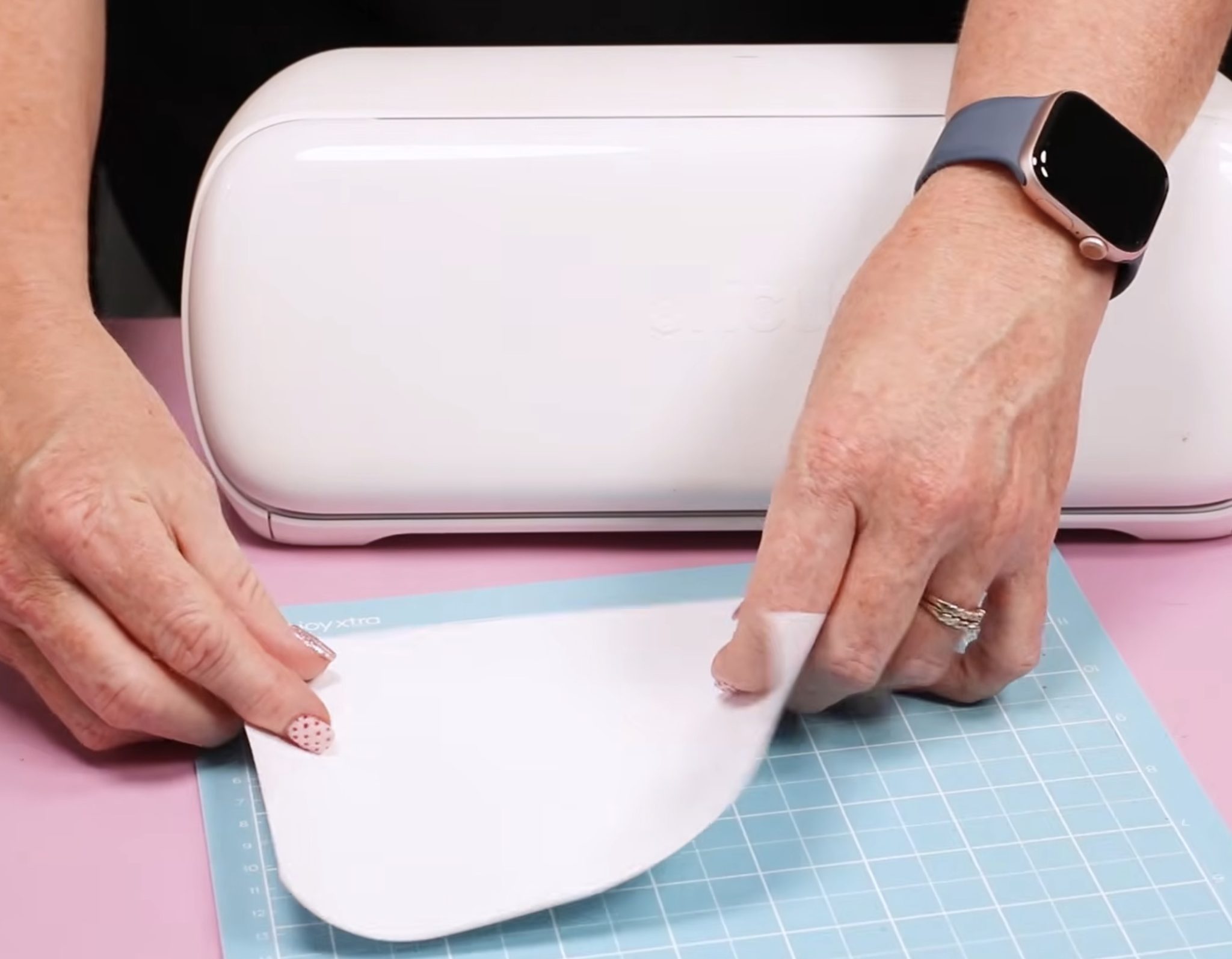 Place HTV on mat shiny side down.