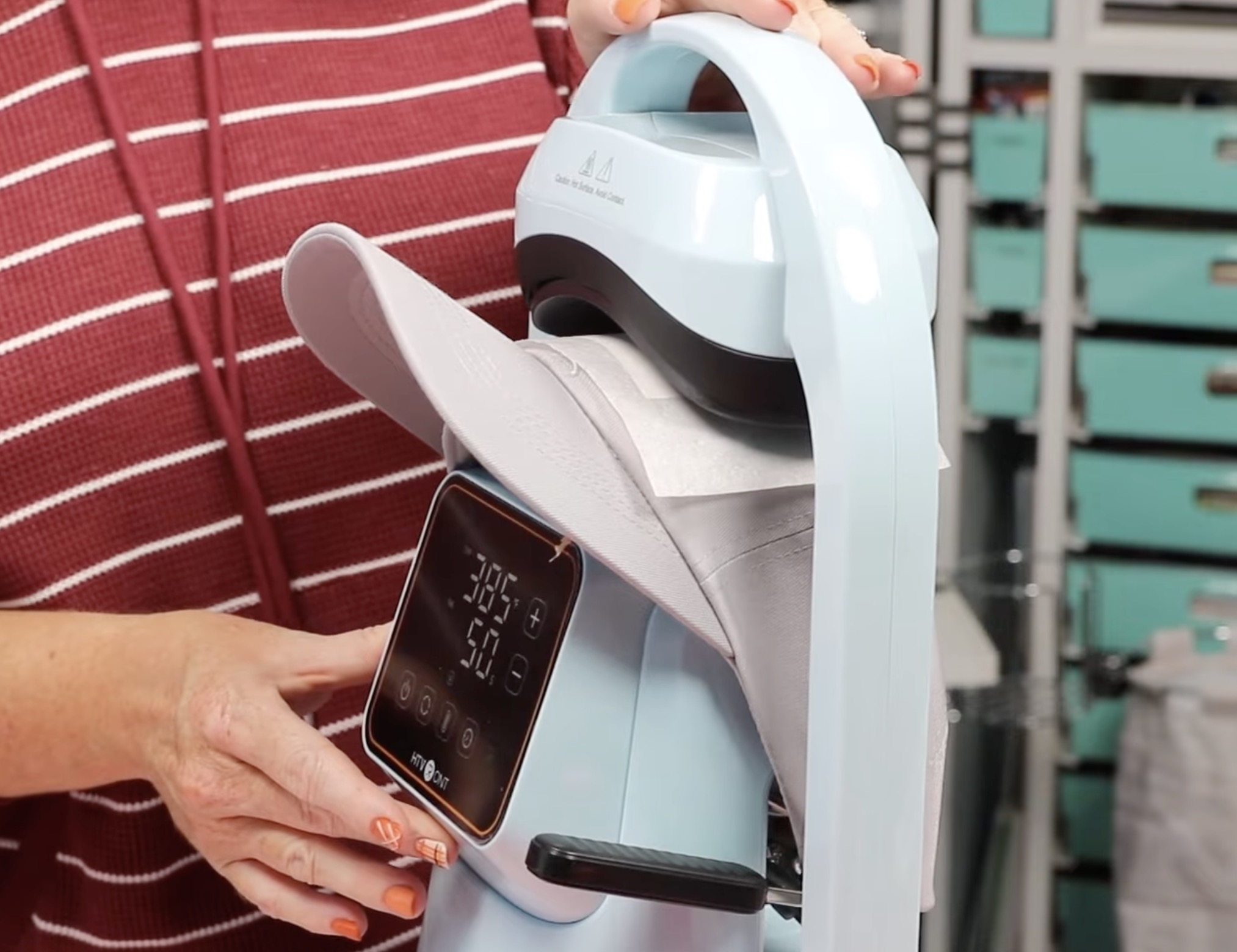 Press sublimation design on the hat.