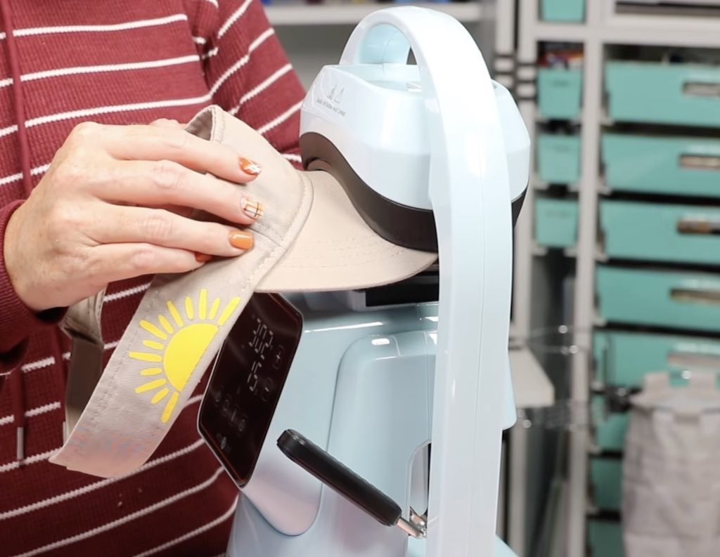 adding bill of hat to hat press