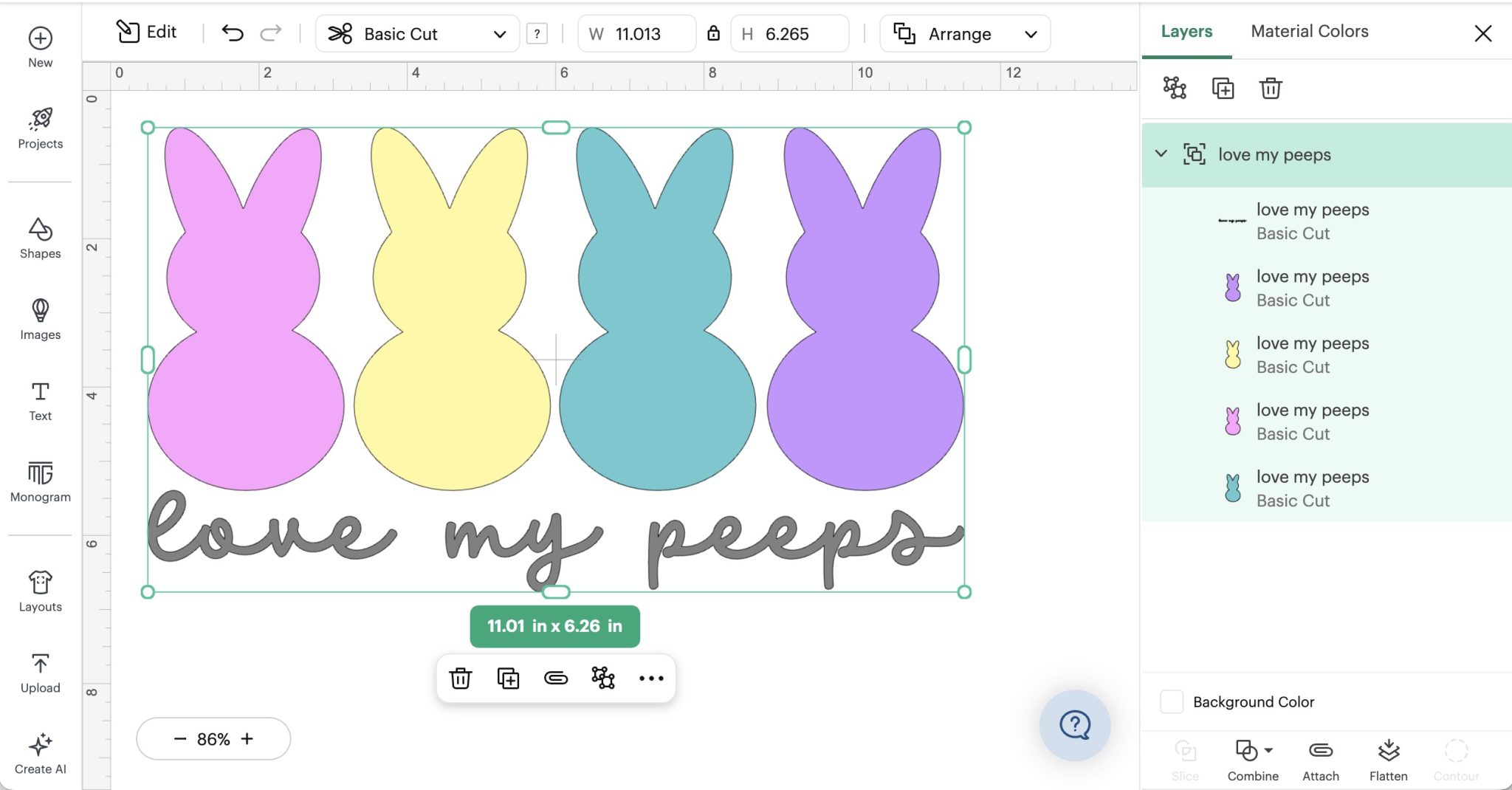 Upload Love My Peeps design into Design Space.