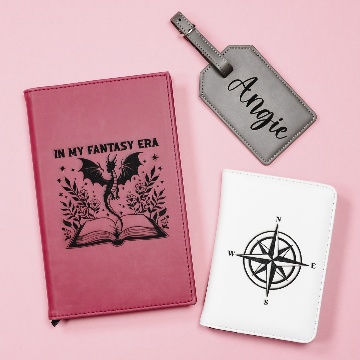 Laser engraving faux leather finished projects - square.