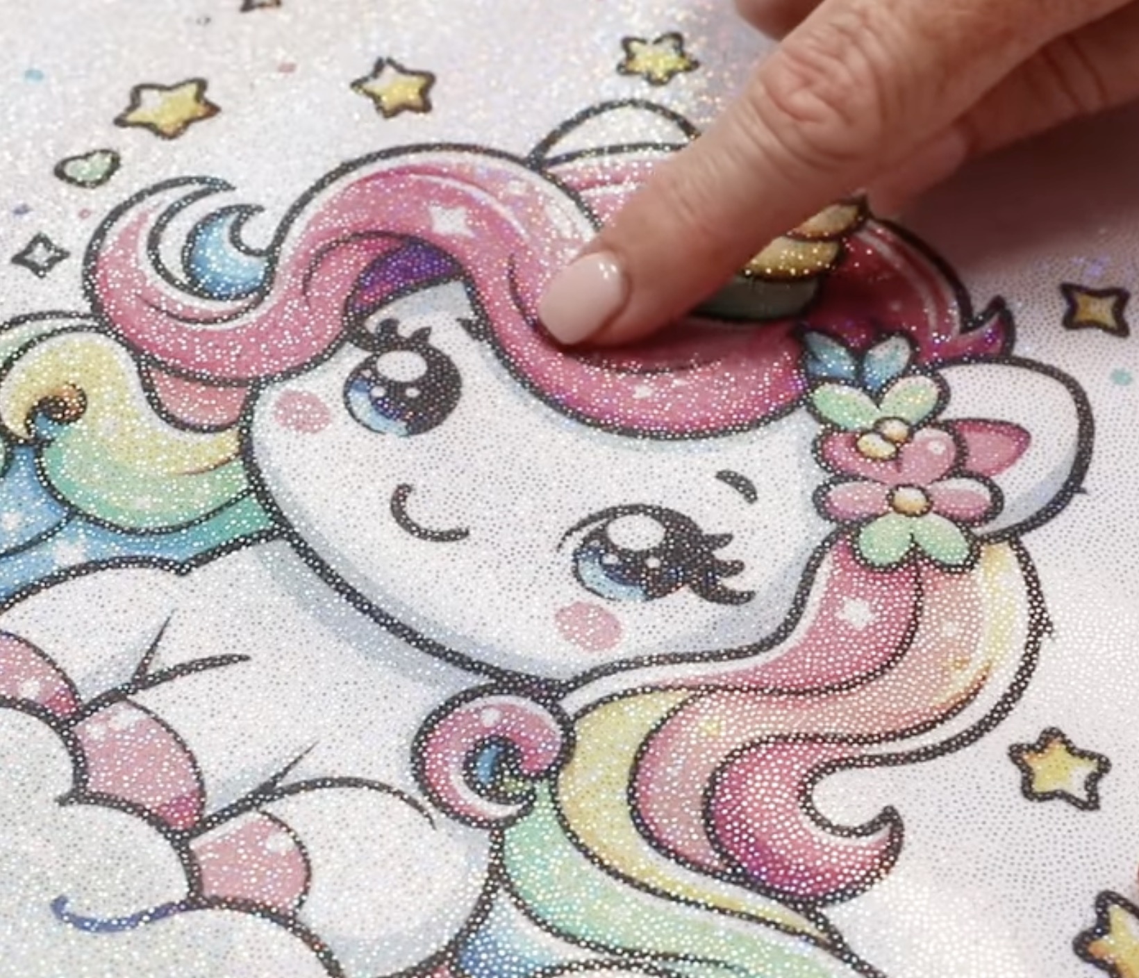 Close up of glitter tote.