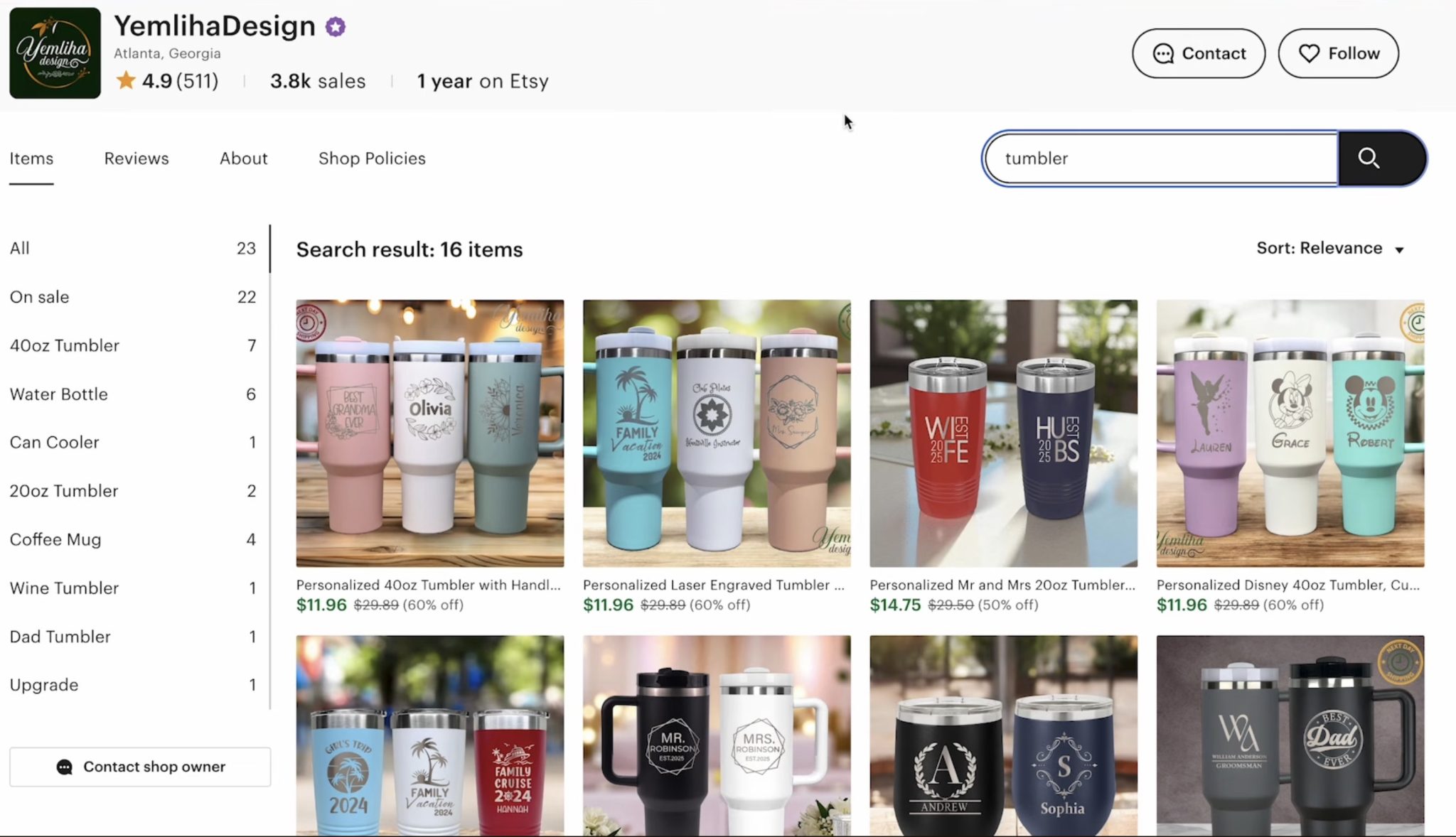 Personalized laser engraved tumblers.