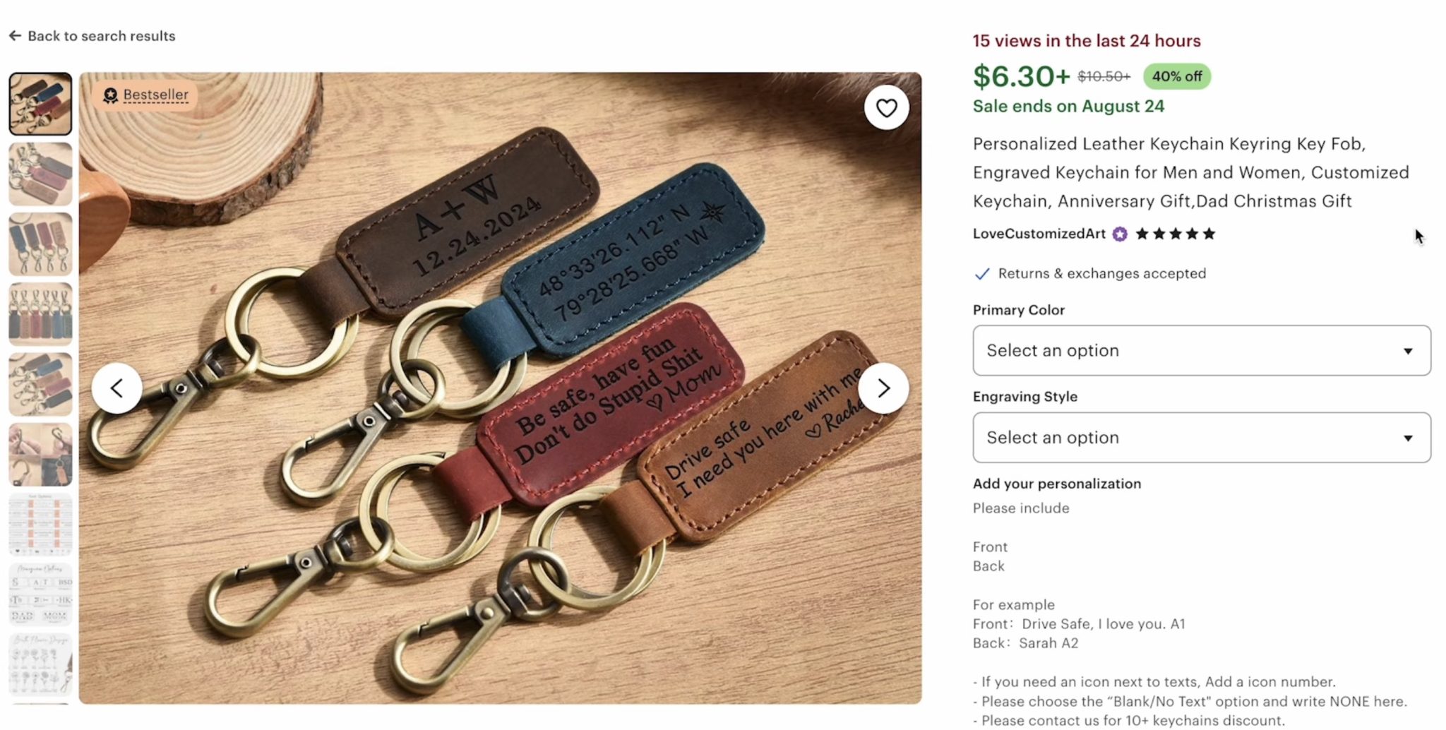 Laser engraved leather keychains.